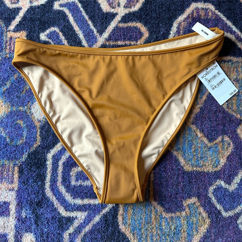 Nordstrom Nu Swim High Cut Bikini Bottom color miso golden Carmel mustard XL